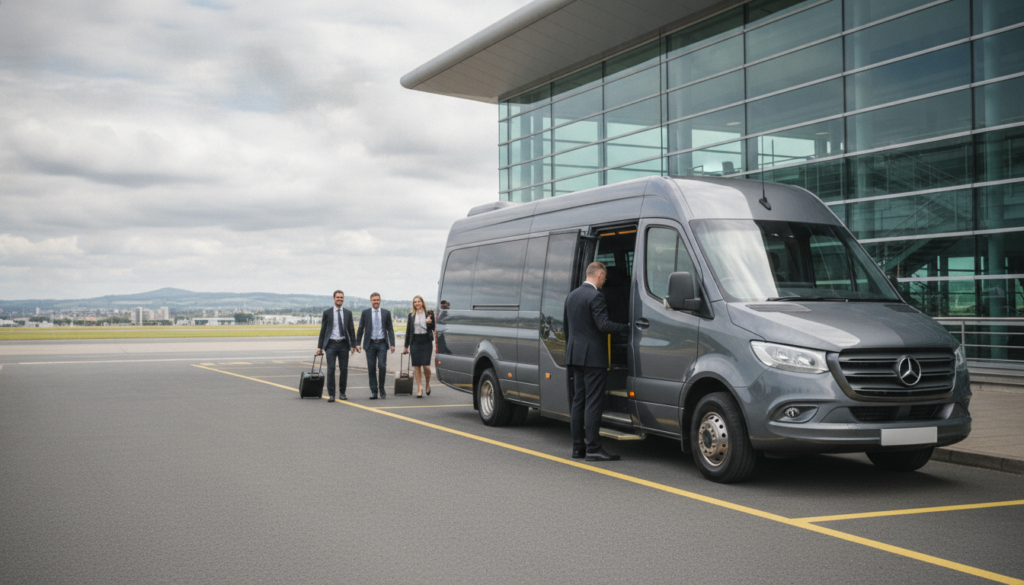 Seamless Corporate Travel: Edinburgh Airport to Conference Transfers — executive minibus meeting a group at Edinburgh Airport