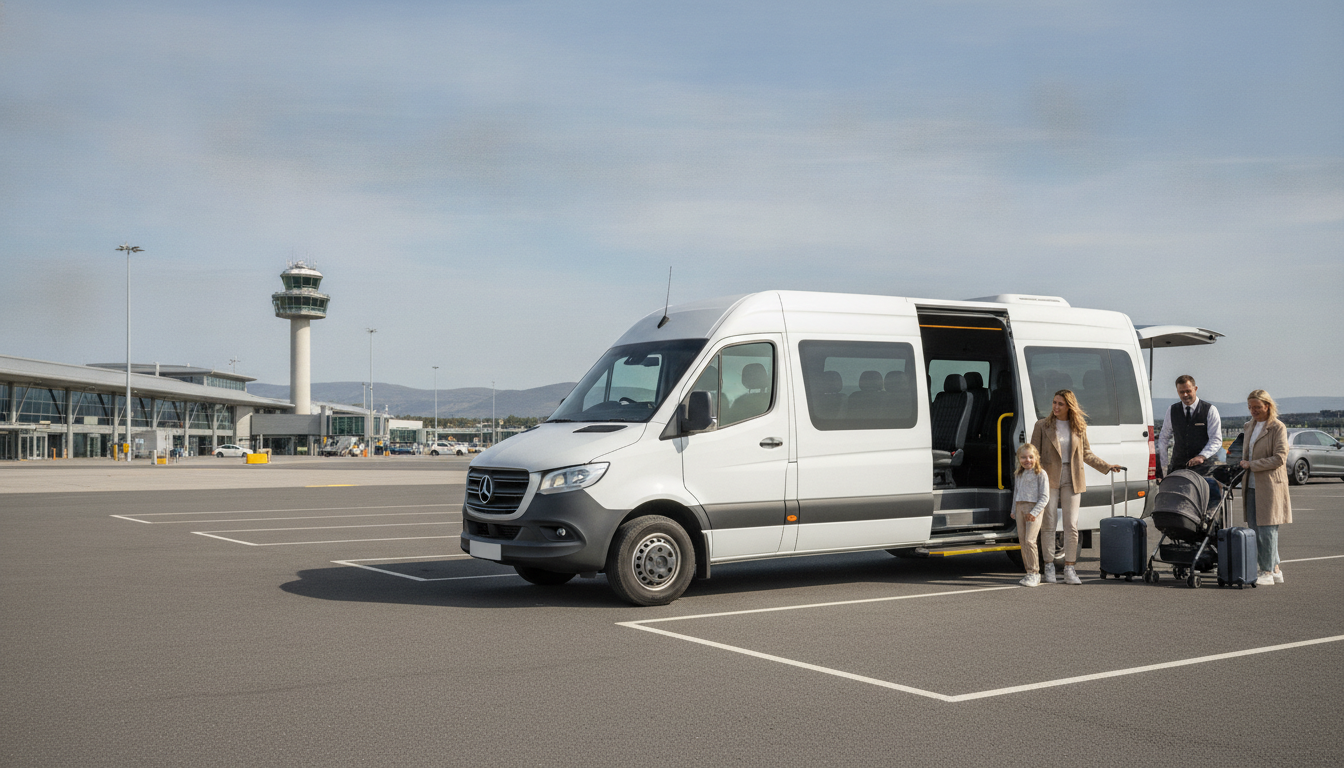 Stress-Free Family Airport Runs: Your Edinburgh Minibus Solution — executive minibus meeting a group at Edinburgh Airport