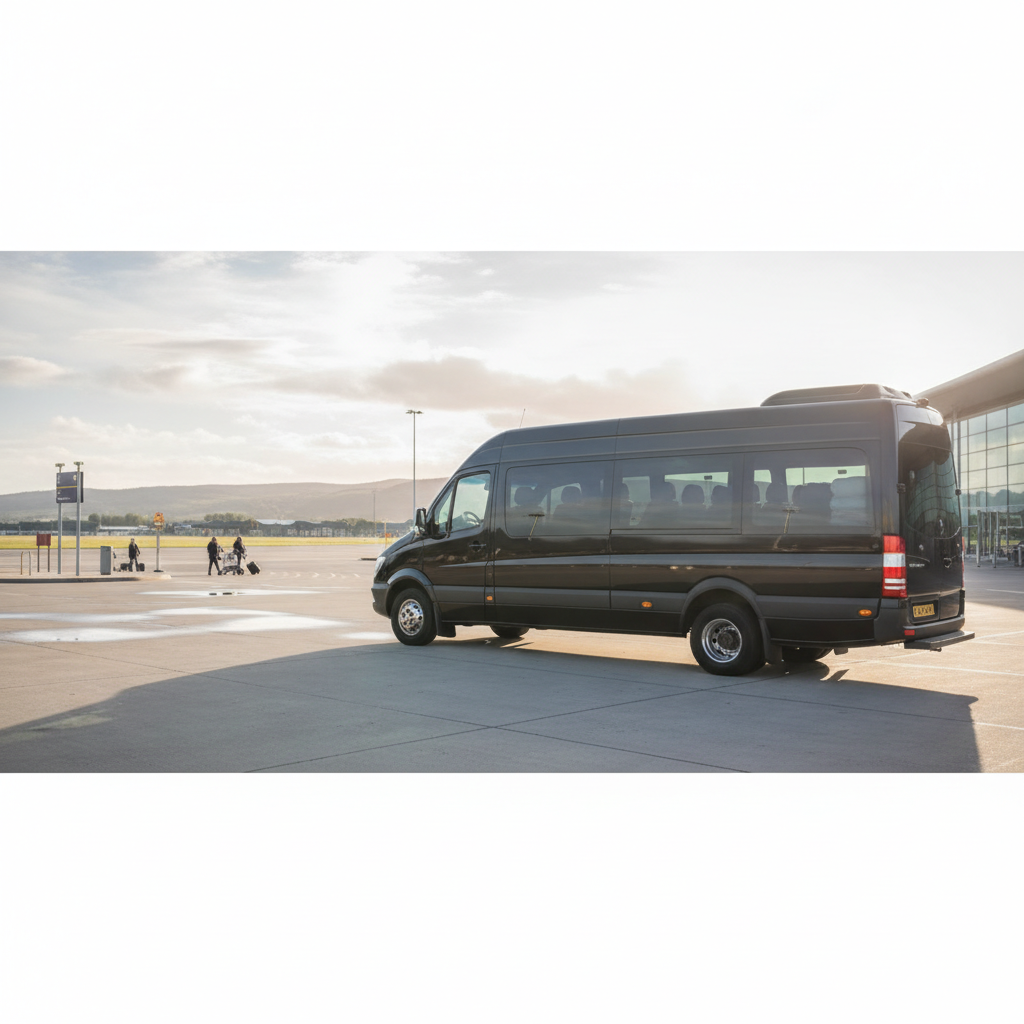Home — executive minibus meeting a group at Edinburgh Airport