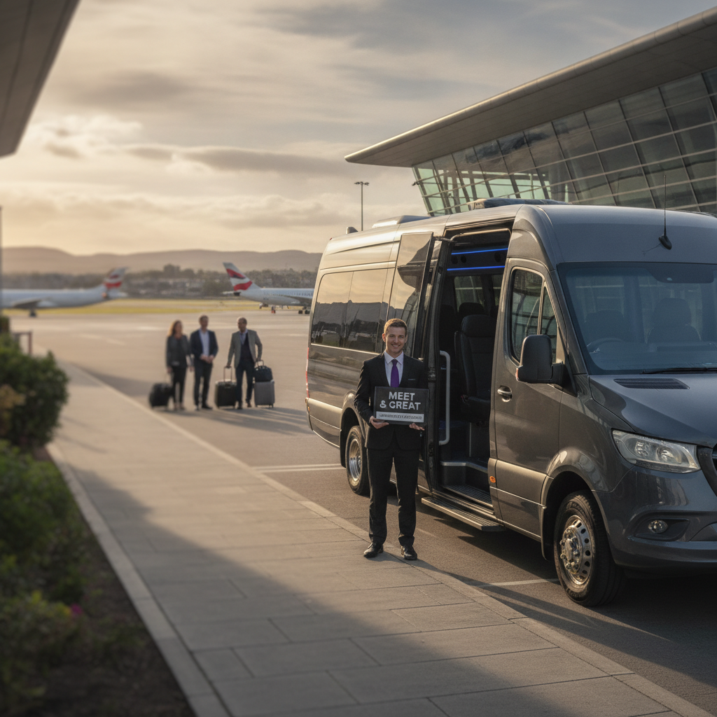 Meet & Greet at Edinburgh — executive minibus meeting a group at Edinburgh Airport