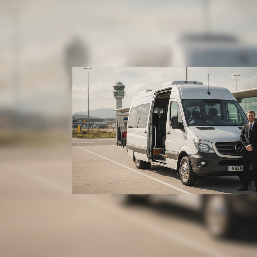Our minibus Fleet for Edinburgh Transfers — executive minibus meeting a group at Edinburgh Airport