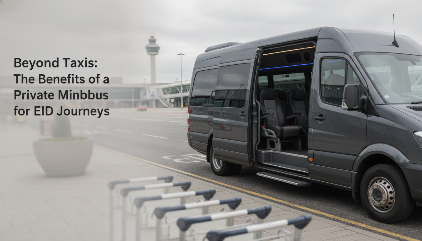 Beyond Taxis: The Benefits of a Private Minibus for EID Journeys — executive minibus meeting a group at Edinburgh Airport